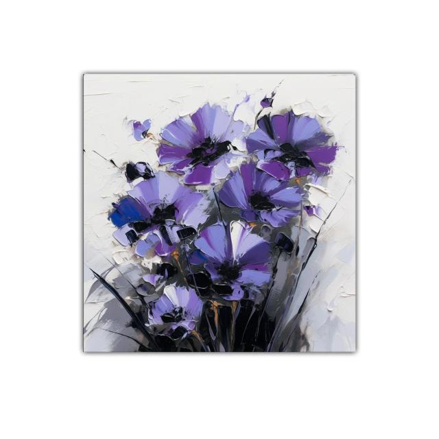 Ramo vibrante de flores moradas con pinceladas expresivas
