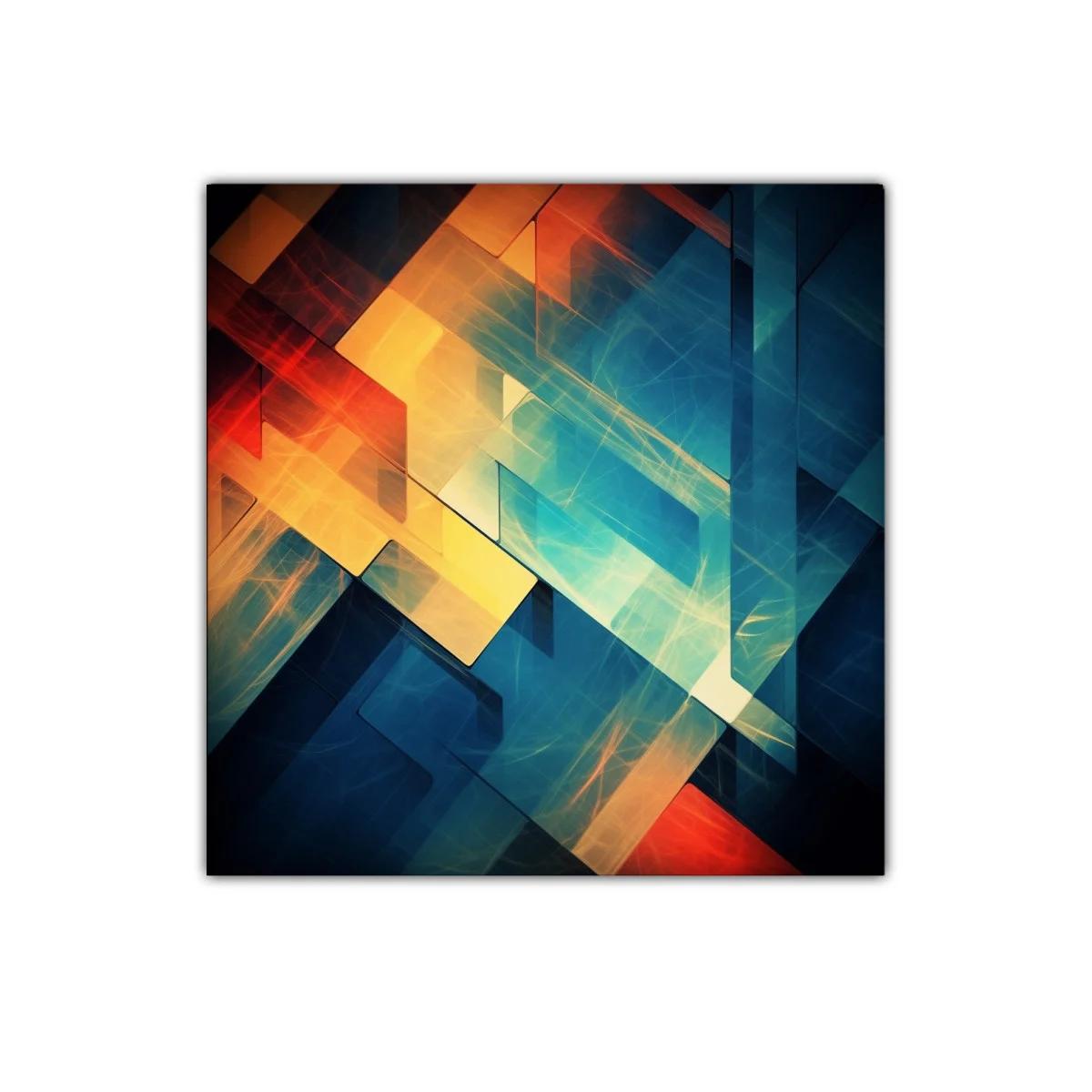 Composición abstracta en tonos cálidos y fríos vibrantes