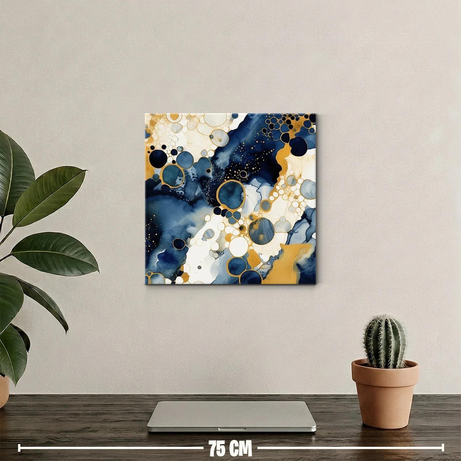 Cuadro abstracto con círculos y detalles dorados — miniatura 2