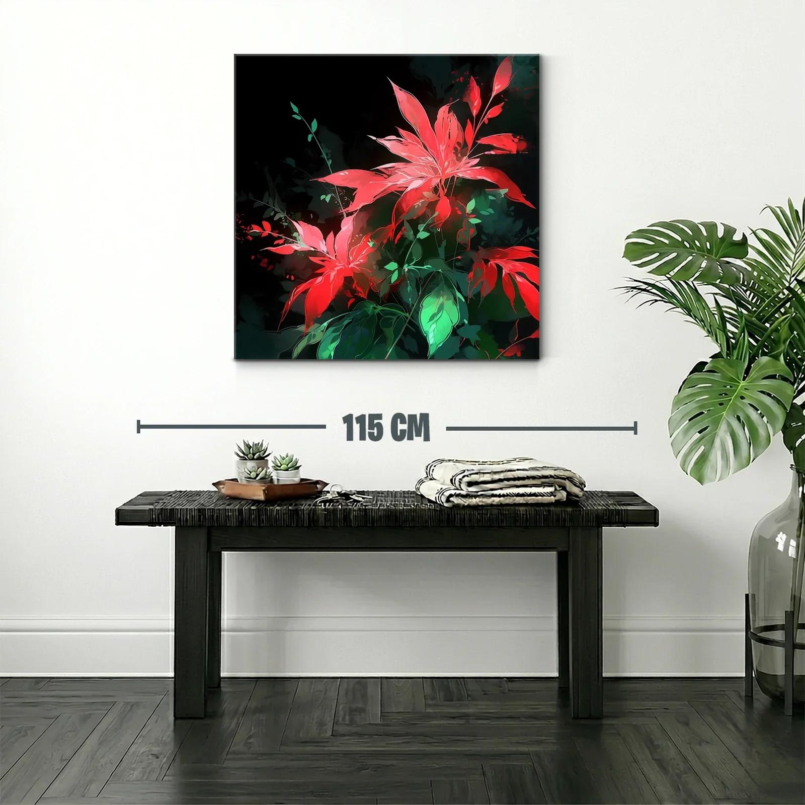 Vibrantes flores rojas con hojas verdes sobre fondo oscuro — miniatura 2