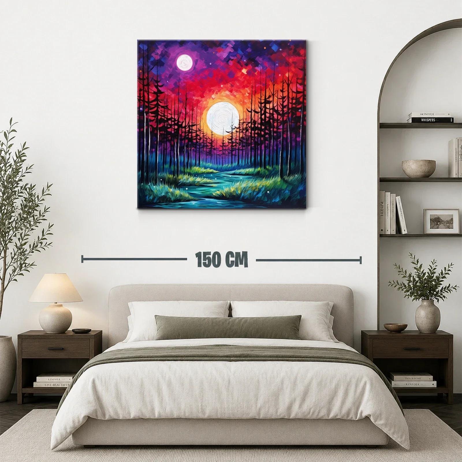 Paisaje de bosque nocturno con luna llena vibrante — miniatura 3