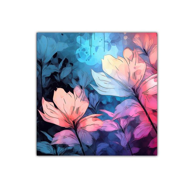 Flores vibrantes en tonos rosa y azul con estilo moderno