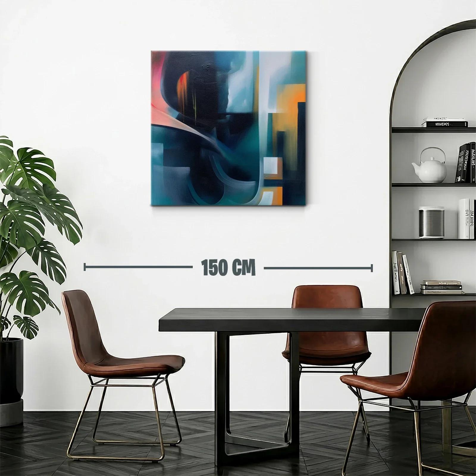 Cuadro abstracto con tonos oscuros y acentos cálidos — miniatura 2