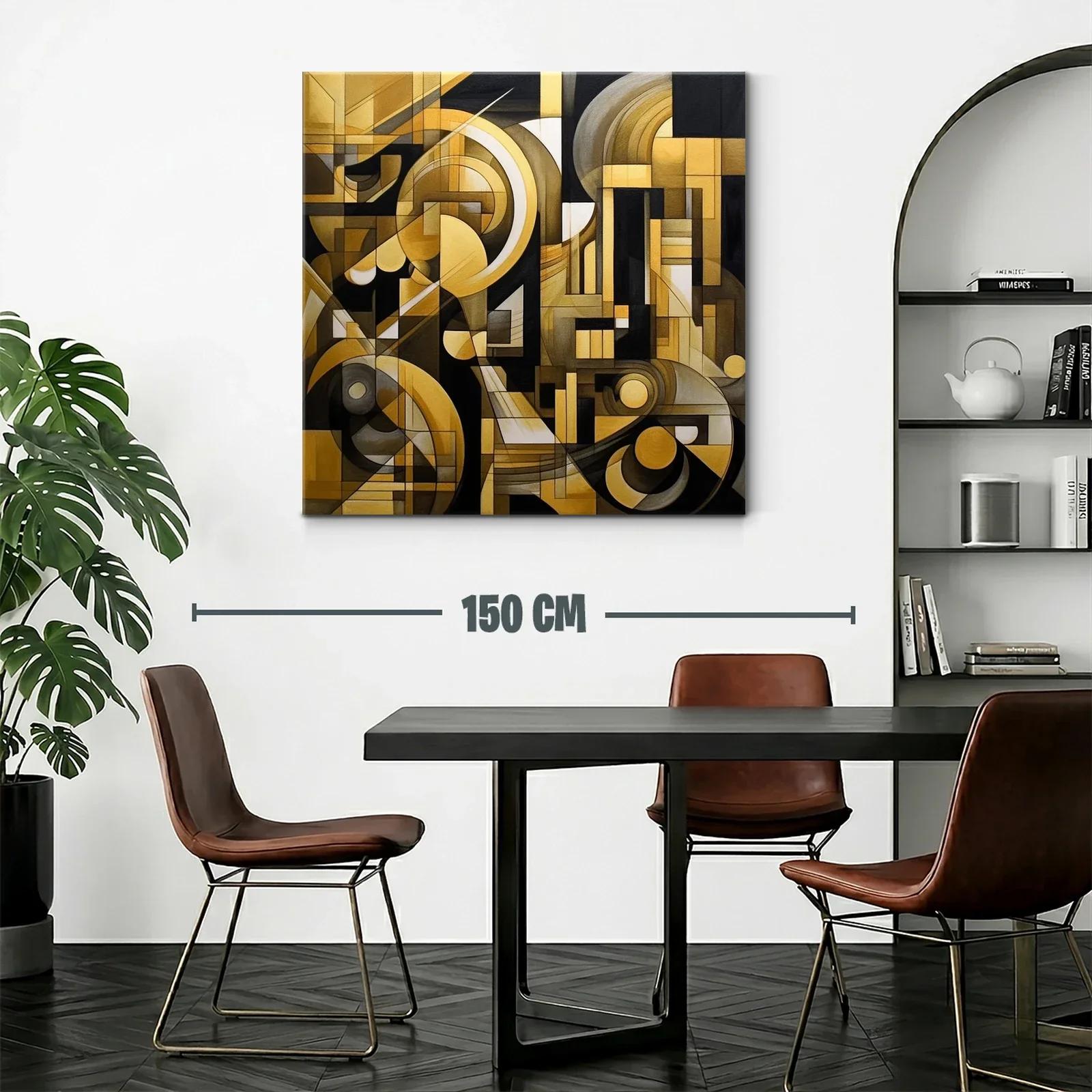 Composición geométrica abstracta en tonos dorados y negros — miniatura 2