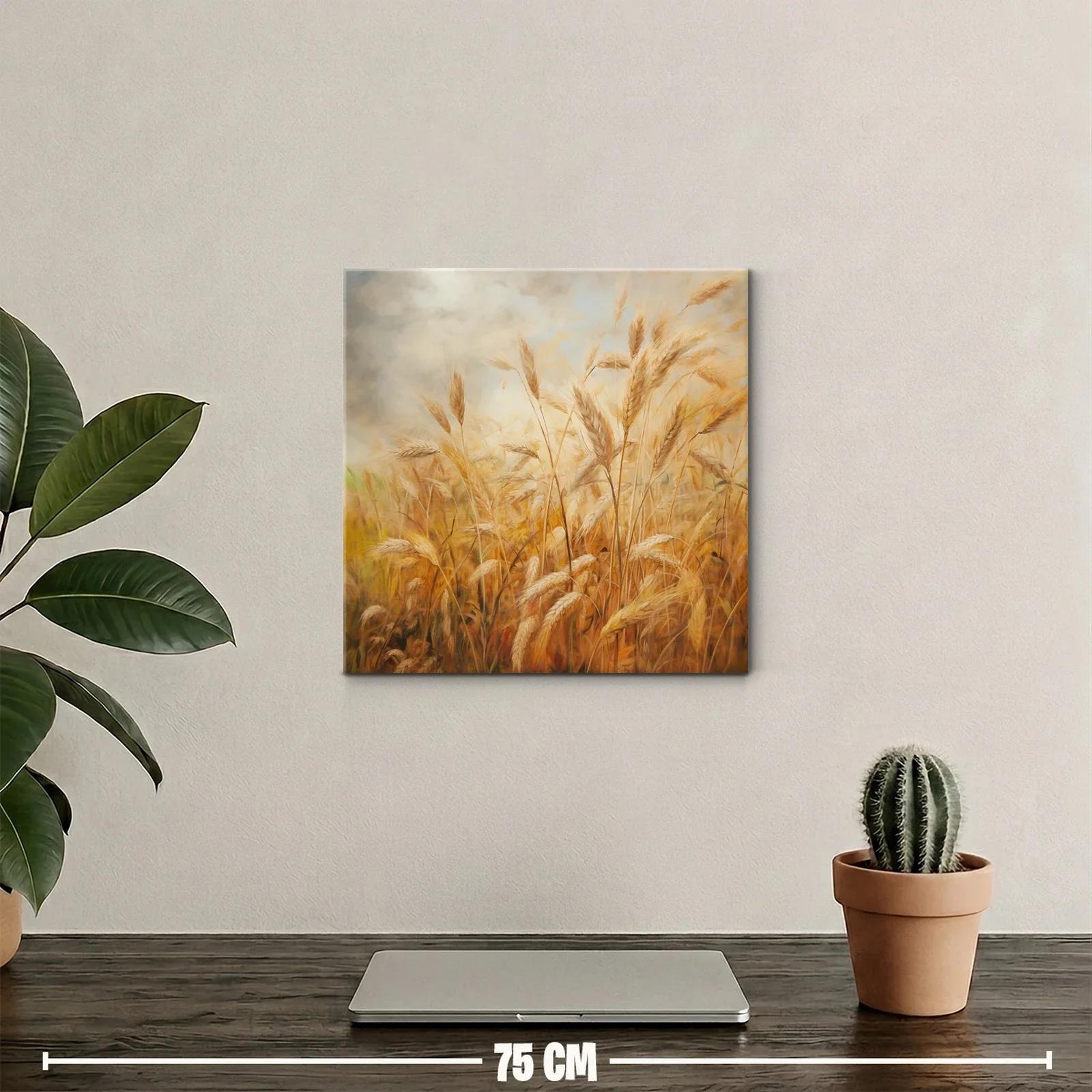 Campo de trigo dorado bajo cielo nublado tranquilo — miniatura 2