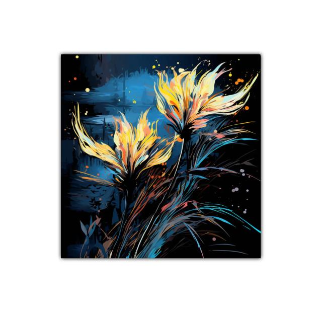 Flores luminosas en contraste azul y negro