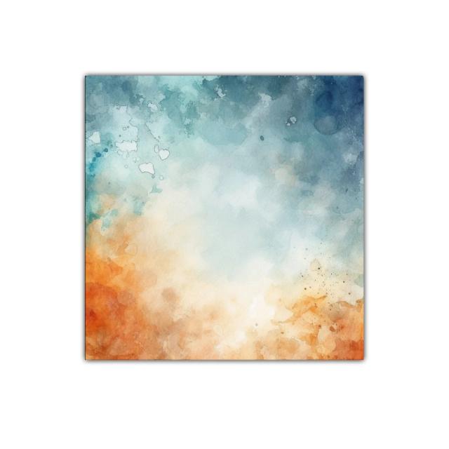 Cuadro abstracto con tonos cálidos y fríos en armonía