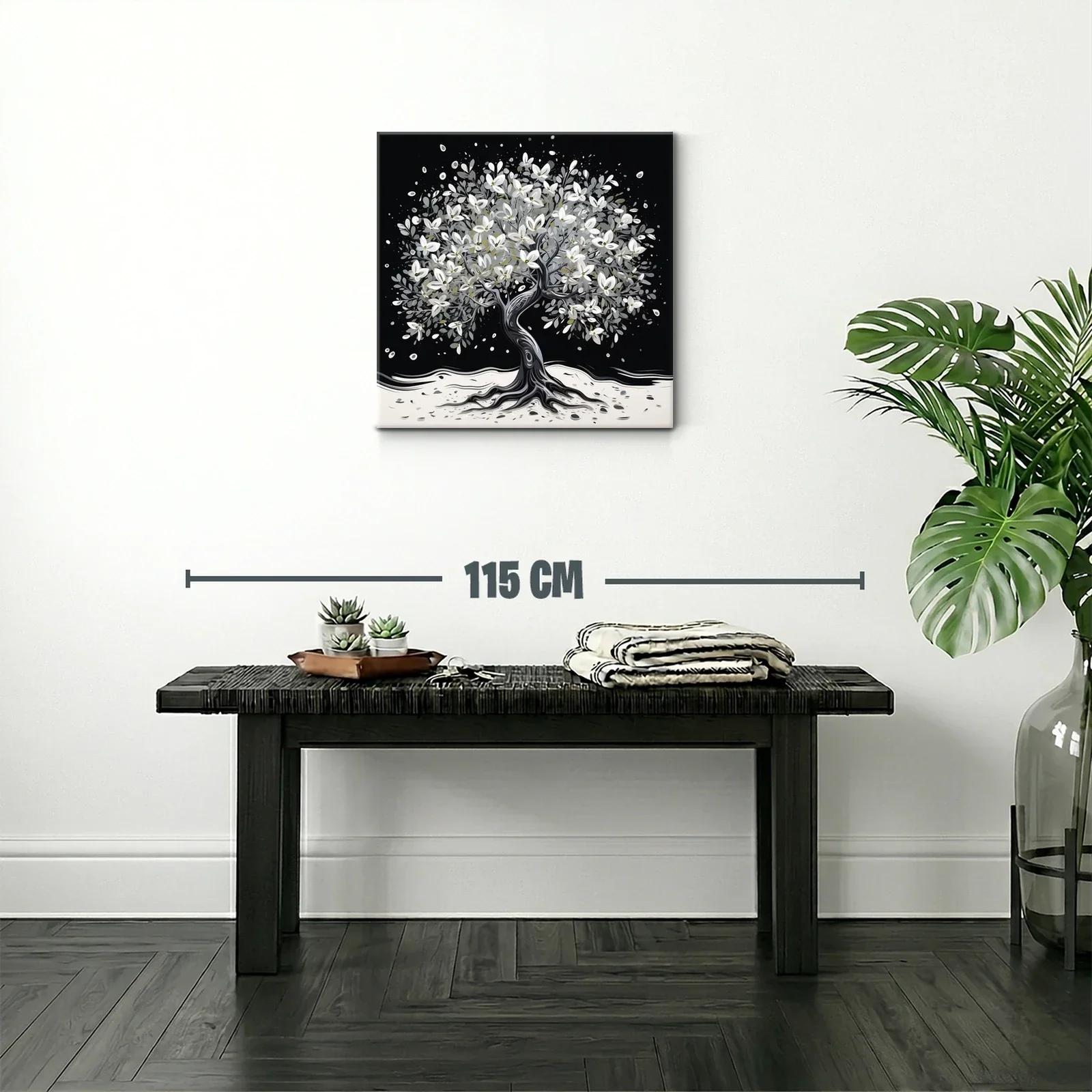 Árbol florecido en tonos blancos y grises sobre fondo oscuro — miniatura 2
