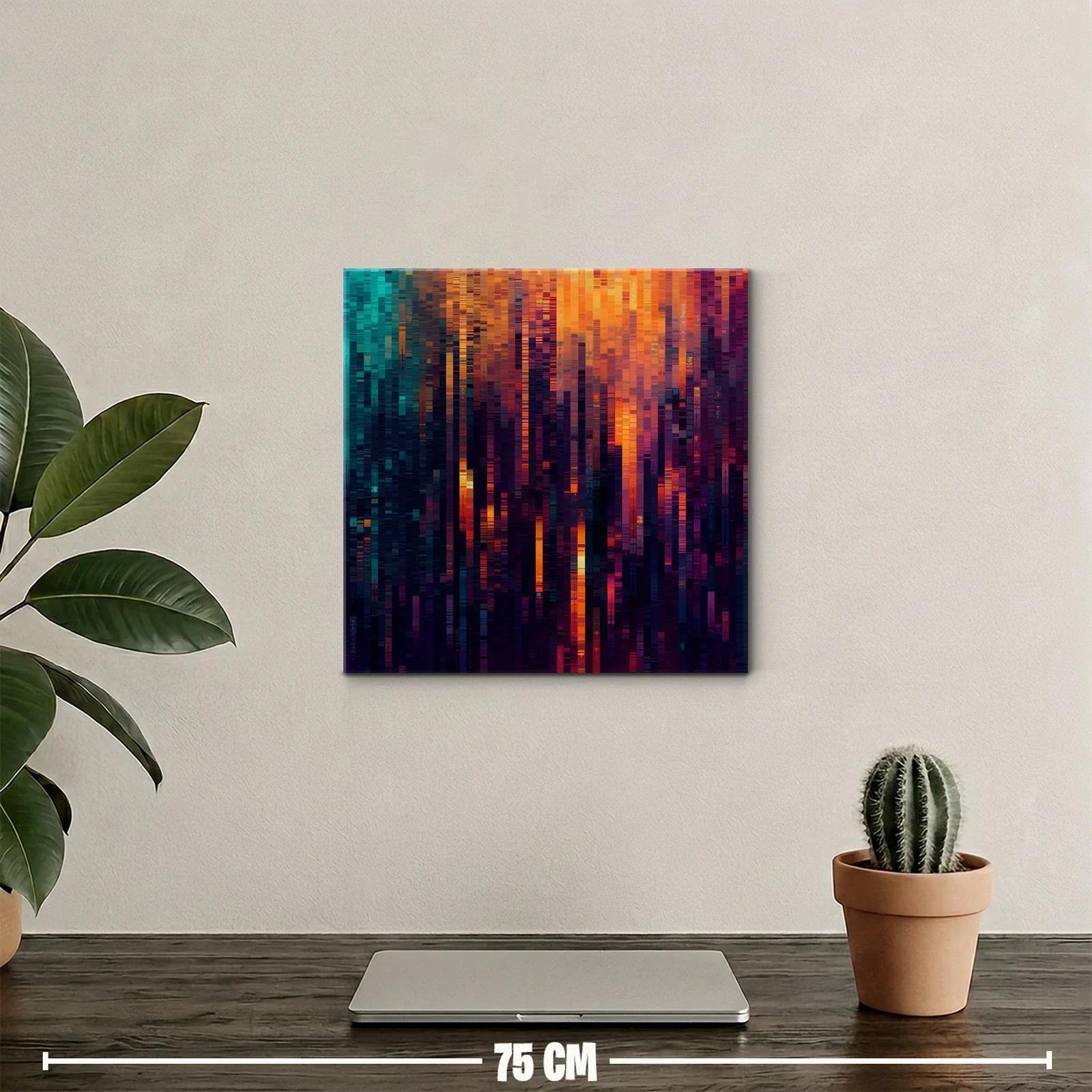 Cuadro abstracto con tonos cálidos y fríos en vertical — miniatura 2