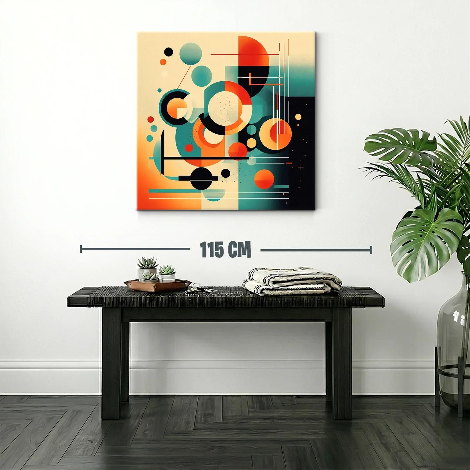 Cuadro abstracto geométrico con círculos y líneas vibrantes — miniatura 2