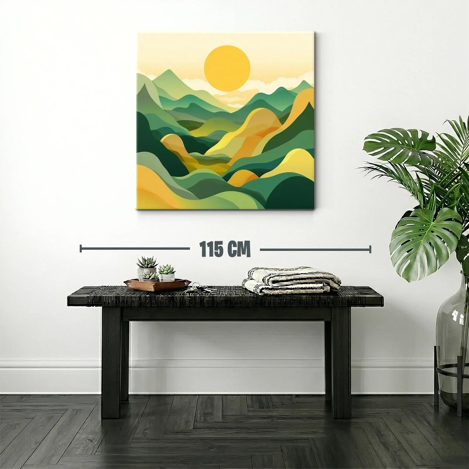 Paisaje abstracto con montañas y sol amarillo vibrante — miniatura 2