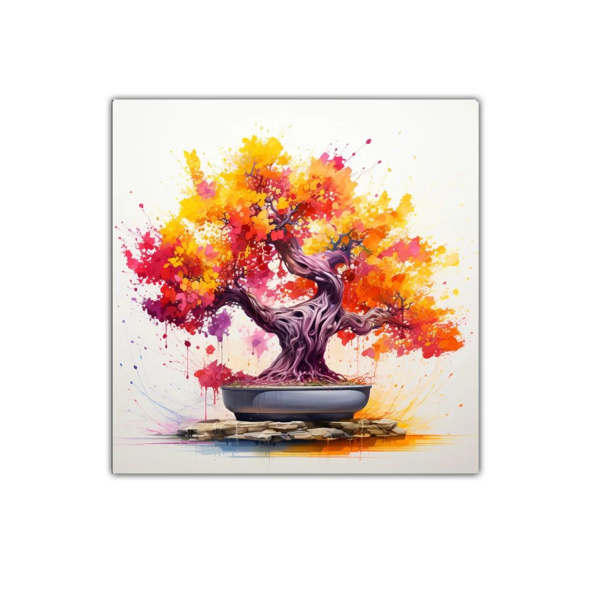 Árbol bonsái vibrante con explosión de colores cálidos — miniatura 1
