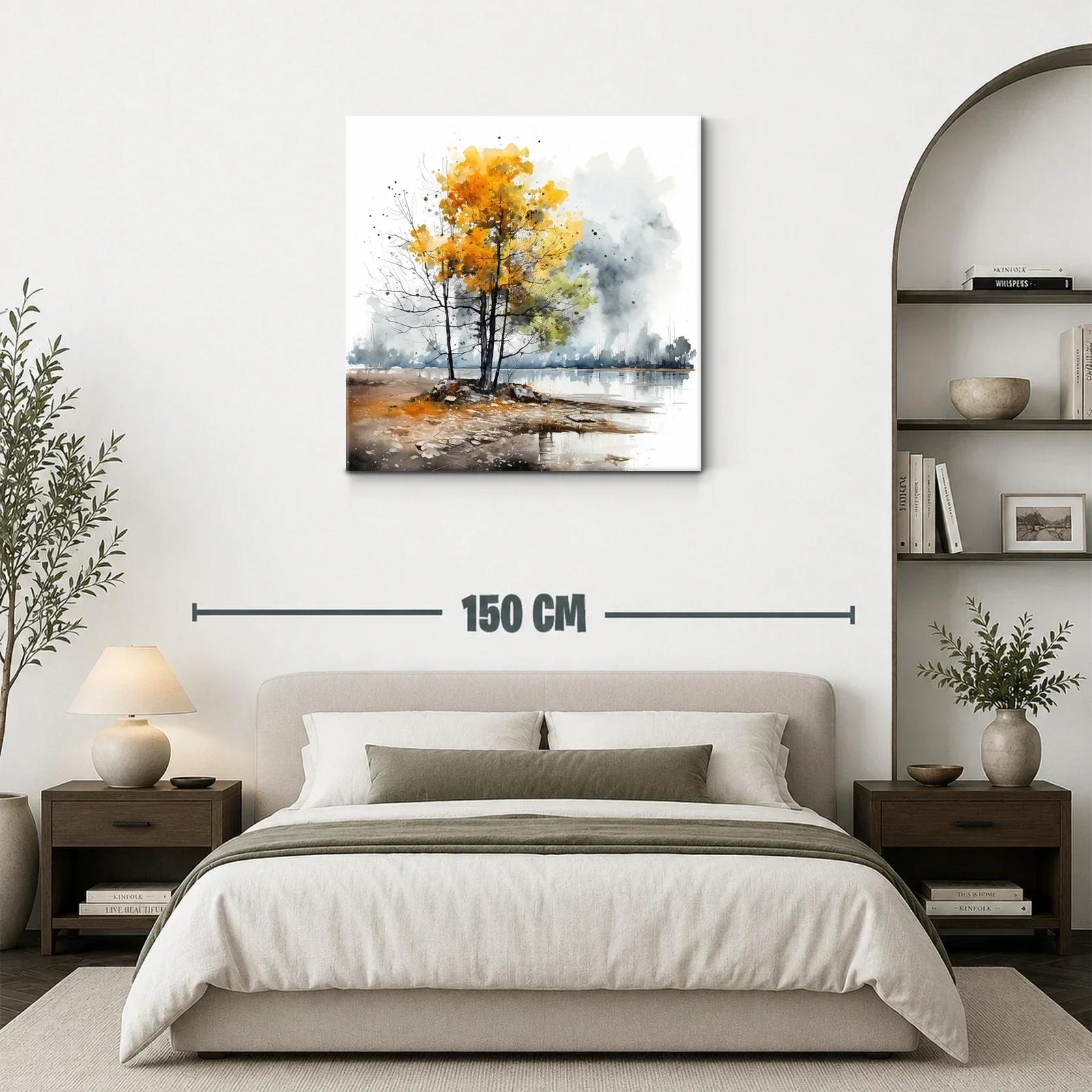 Paisaje otoñal con árboles dorados junto al lago — miniatura 3