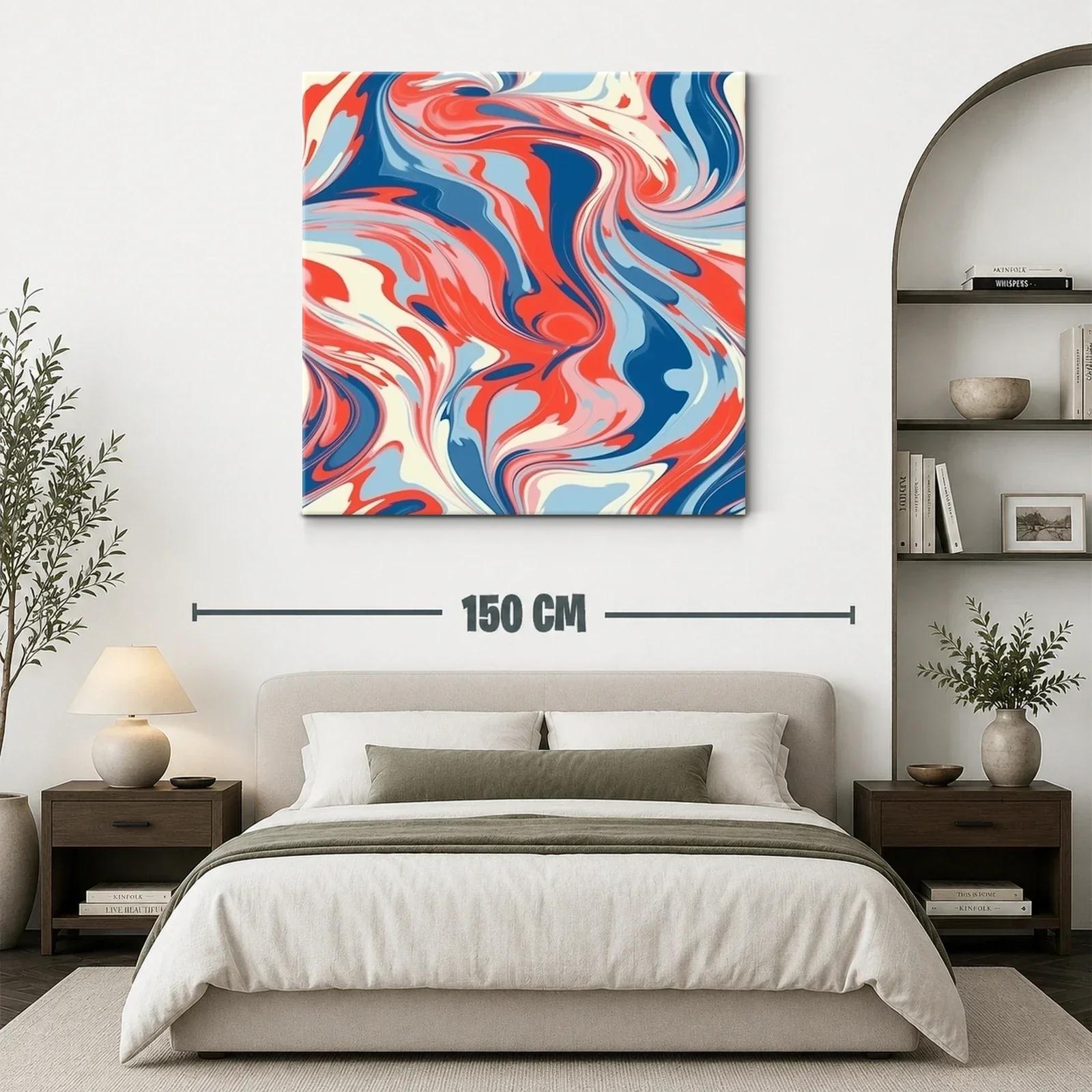 Cuadro Abstracto con Ondulaciones en Tonos Rojos y Azules — miniatura 3