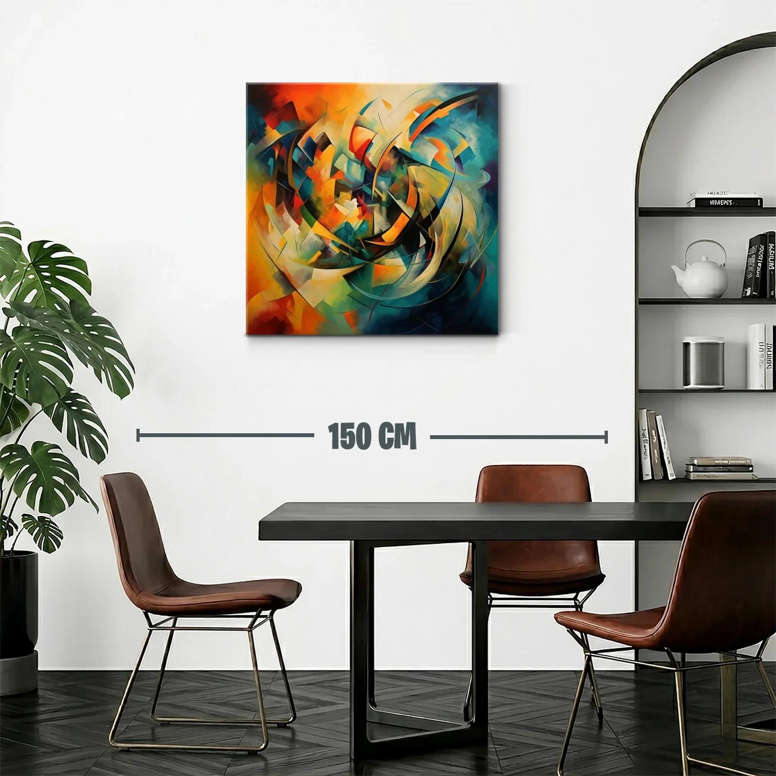 Cuadro abstracto con tonos cálidos y fríos en movimiento — miniatura 2