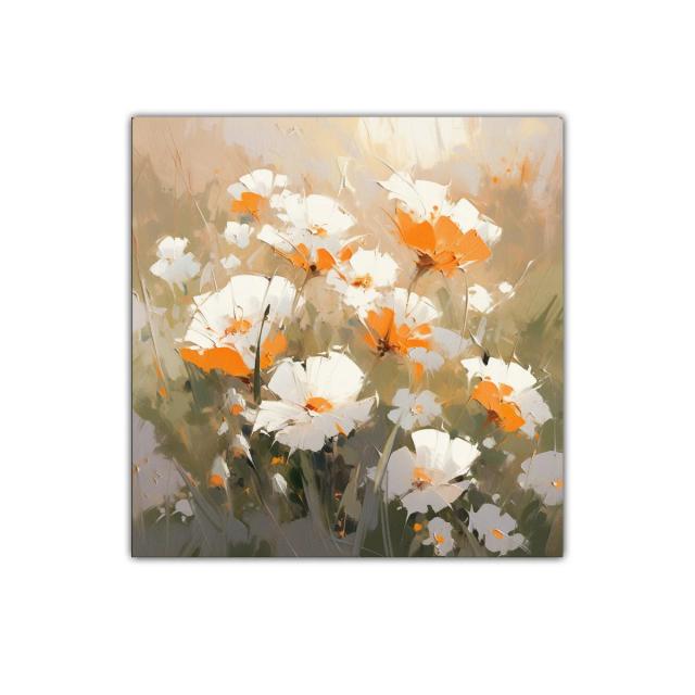 Cuadro decorativo de flores blancas con acentos naranjas