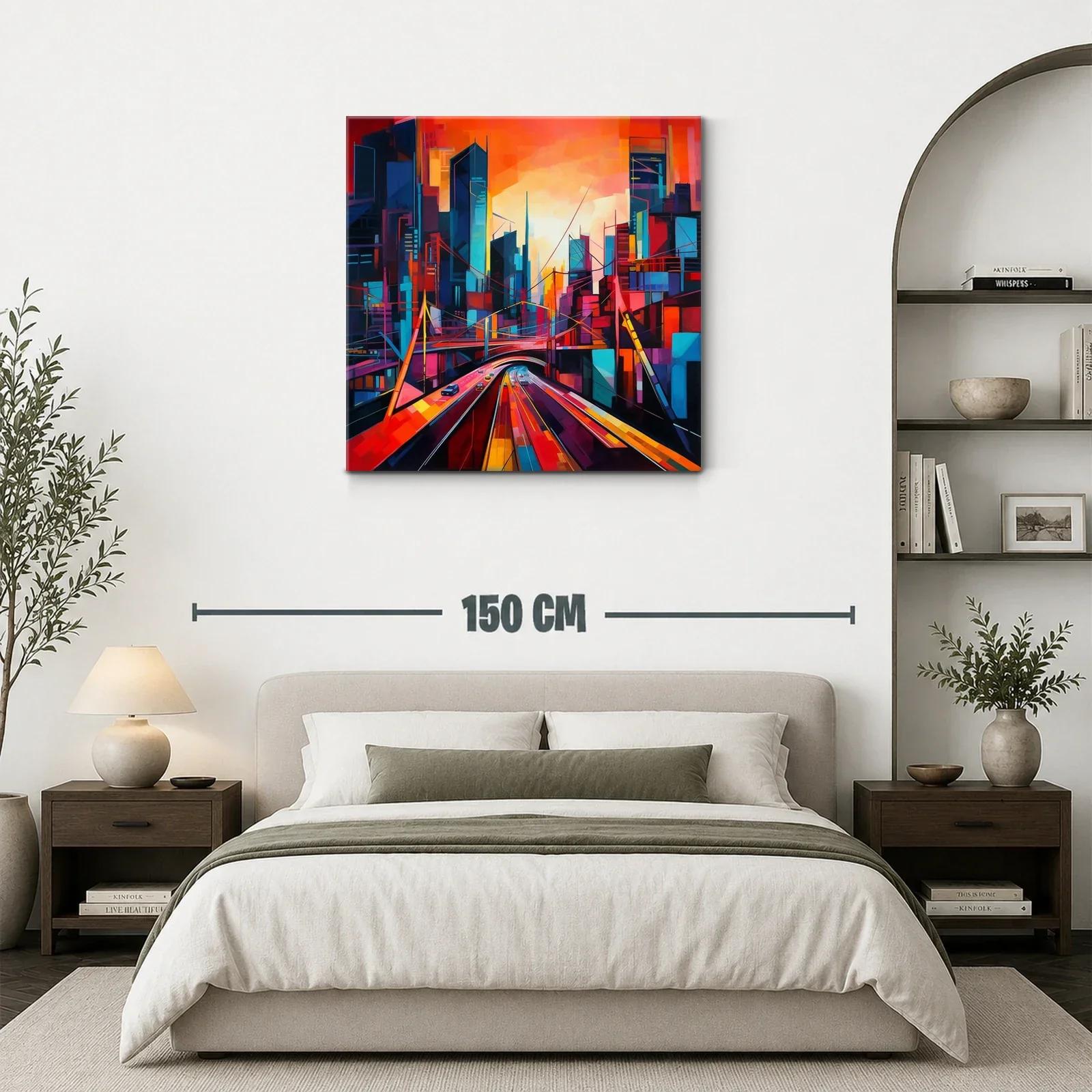 Vibrante paisaje urbano con rutas iluminadas al atardecer — miniatura 3