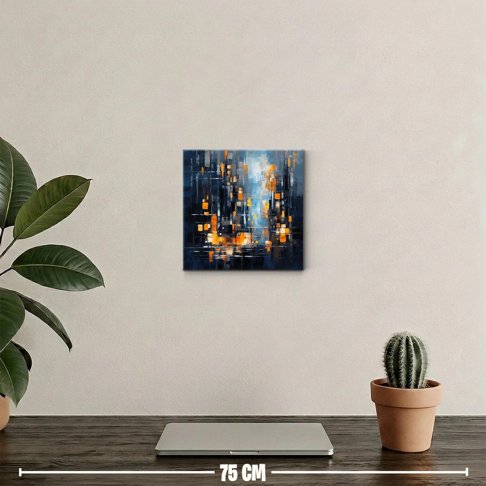 Cuadro abstracto urbano con luces cálidas y tonos fríos — miniatura 2