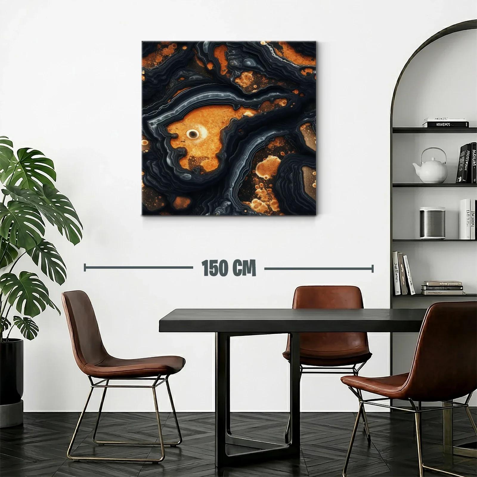 Cuadro abstracto con tonos ocres y detalles negro grisáceos — miniatura 2