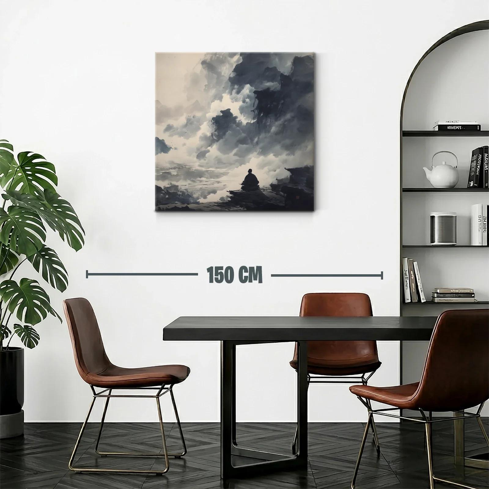 Paisaje contemplativo entre nubes y montañas en gris — miniatura 2