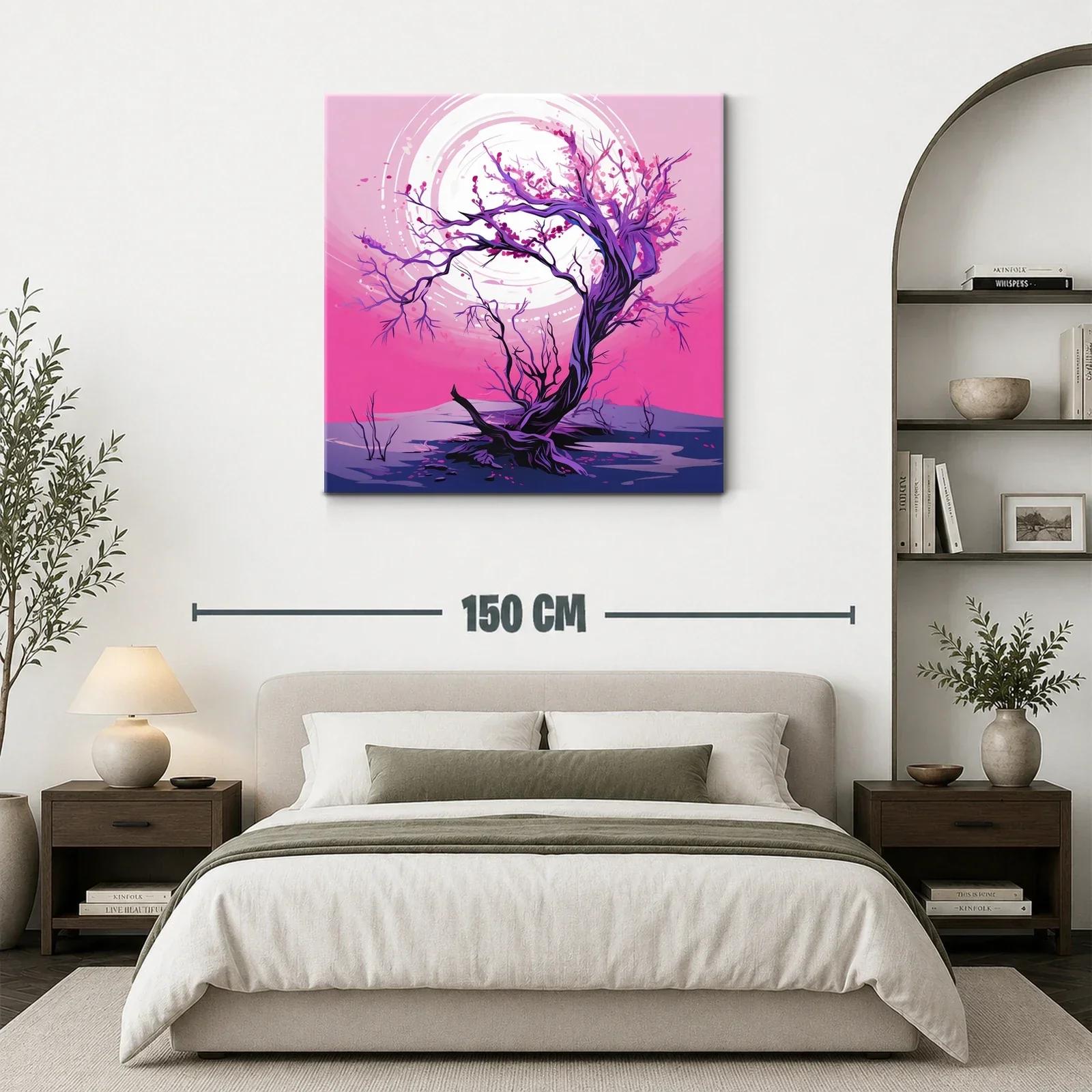 Árbol en flor con luna llena en tonos fucsia y violeta — miniatura 3