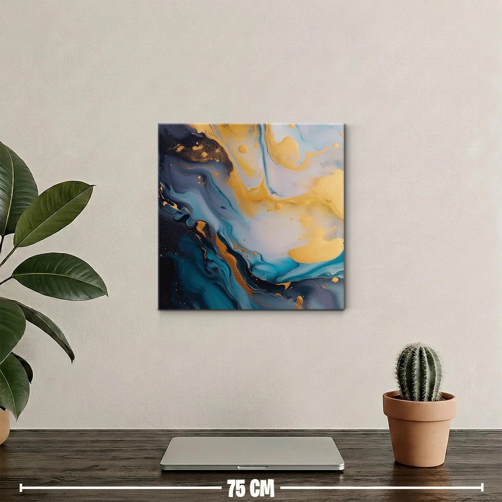 Cuadro Abstracto con Tonos Dorados y Azules Profundos — miniatura 2