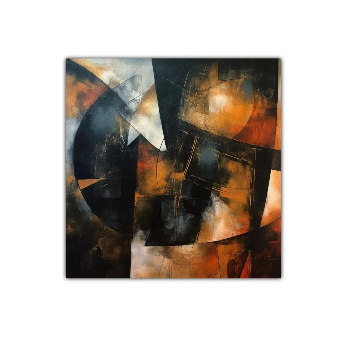 Cuadro abstracto con tonos cálidos y contrastes oscuros