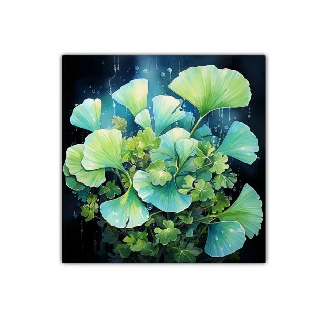 Cuadro decorativo con hojas vibrantes en tonos verdes y azules