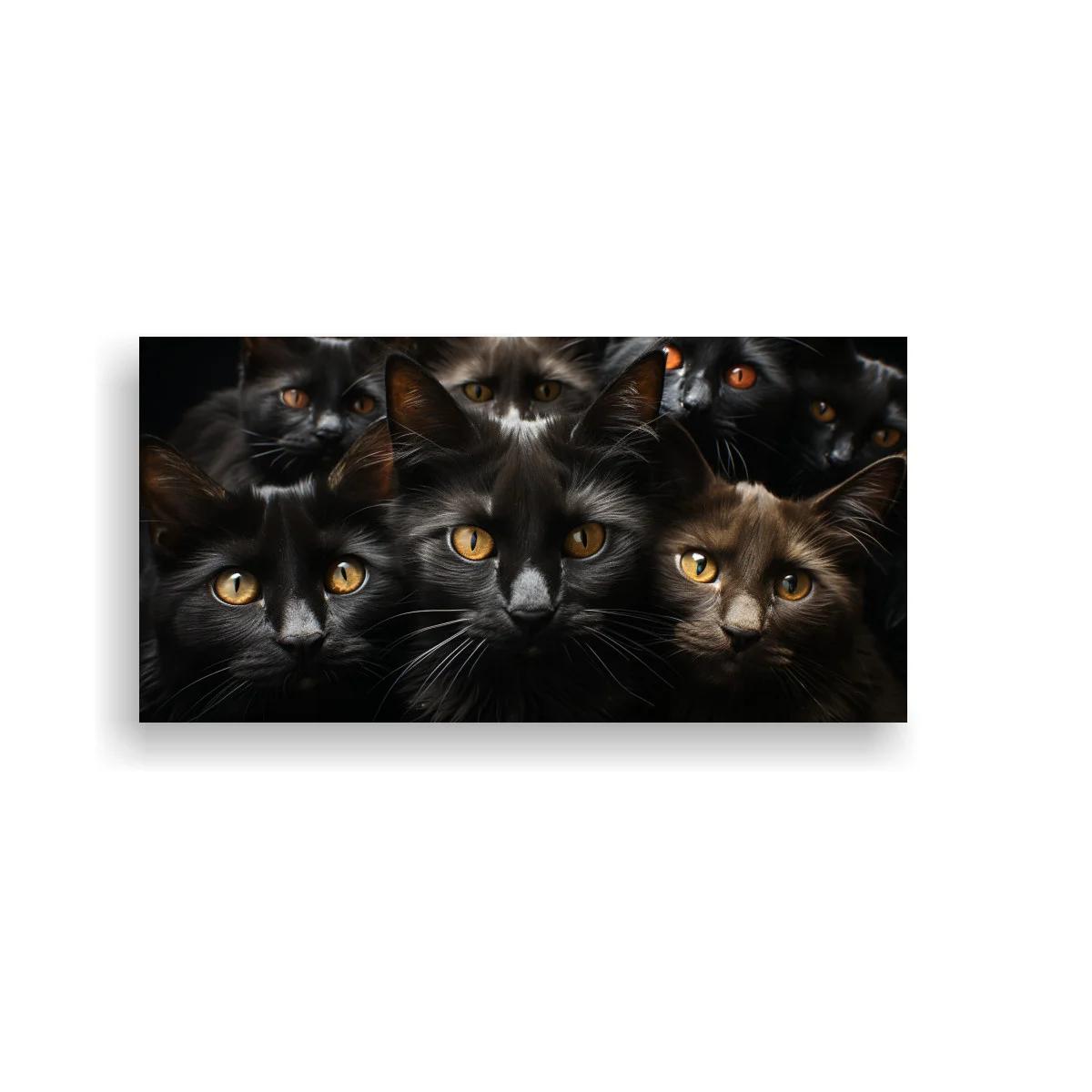 Cuadro grupo de gatos negros con ojos ámbar