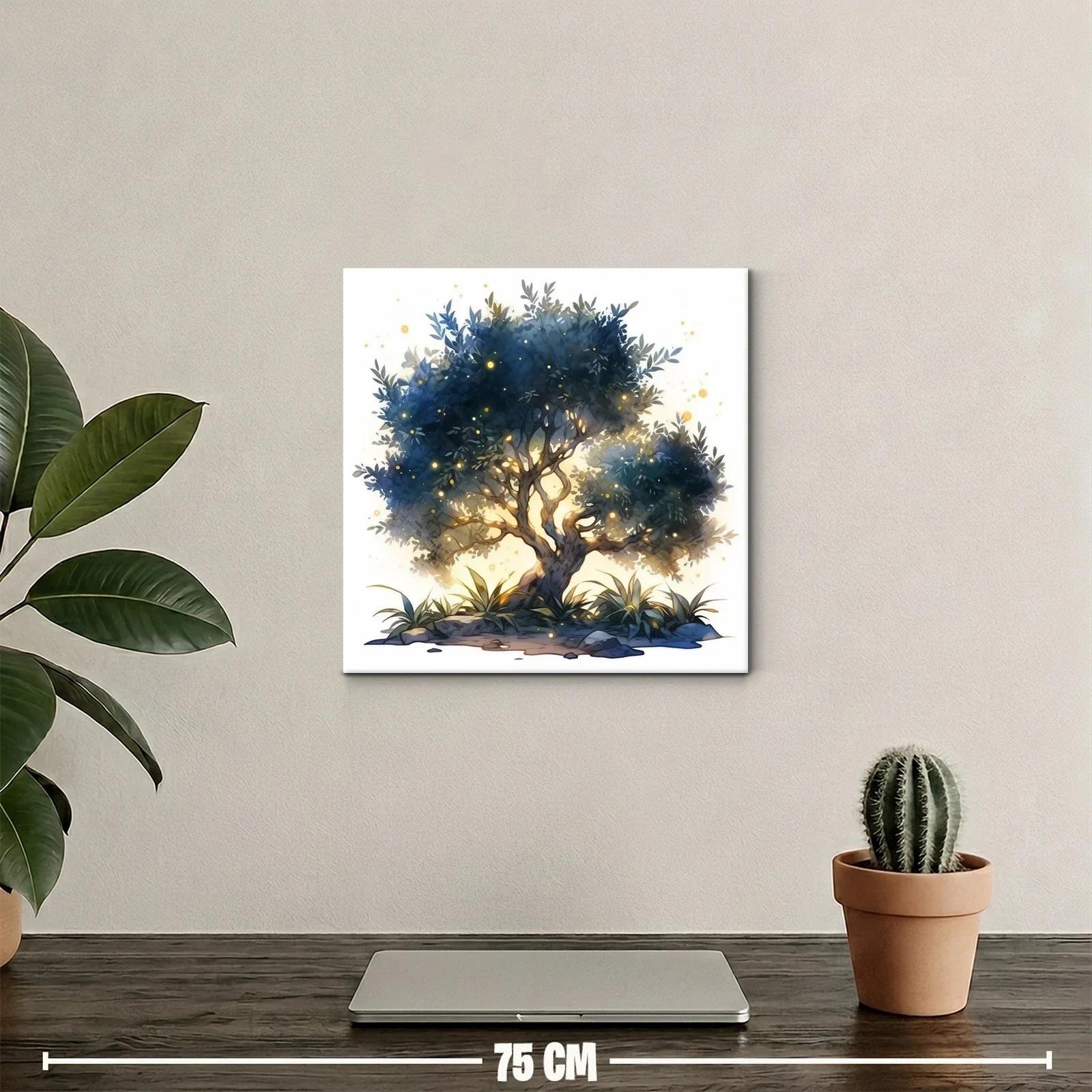 Árbol iluminado con luces doradas sobre paisaje natural — miniatura 2