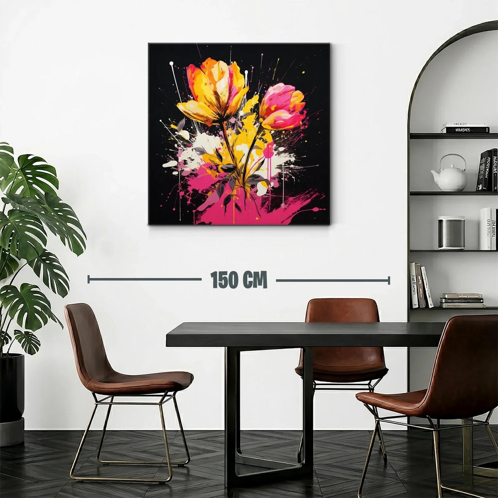 Cuadro floral vibrante con tonos rosas y amarillos intensos — miniatura 2