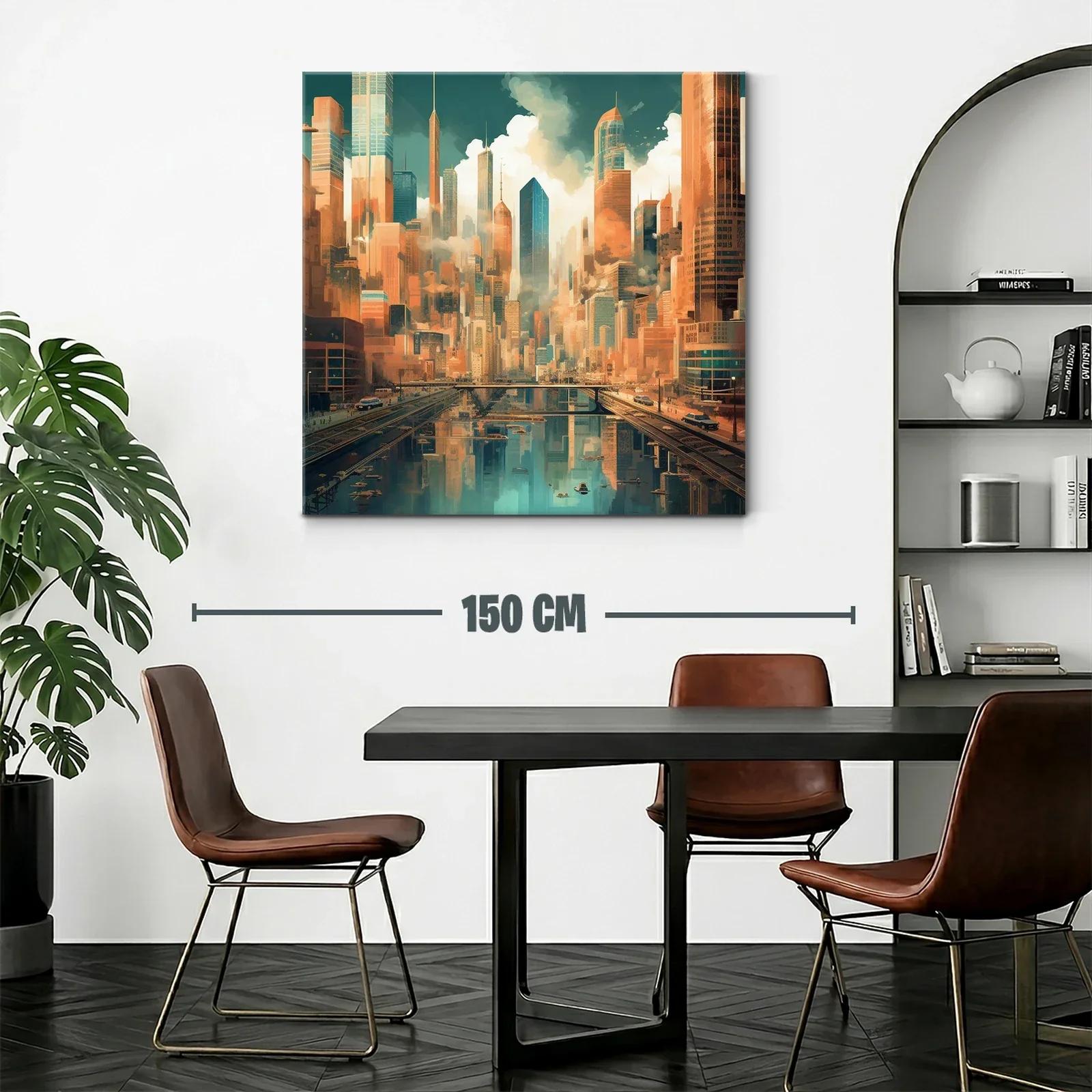 Paisaje urbano futurista con reflejos en el agua — miniatura 2