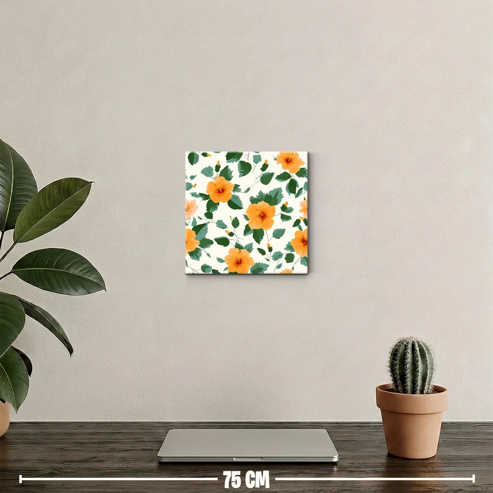 Cuadro floral tropical con flores naranjas y hojas verdes — miniatura 2