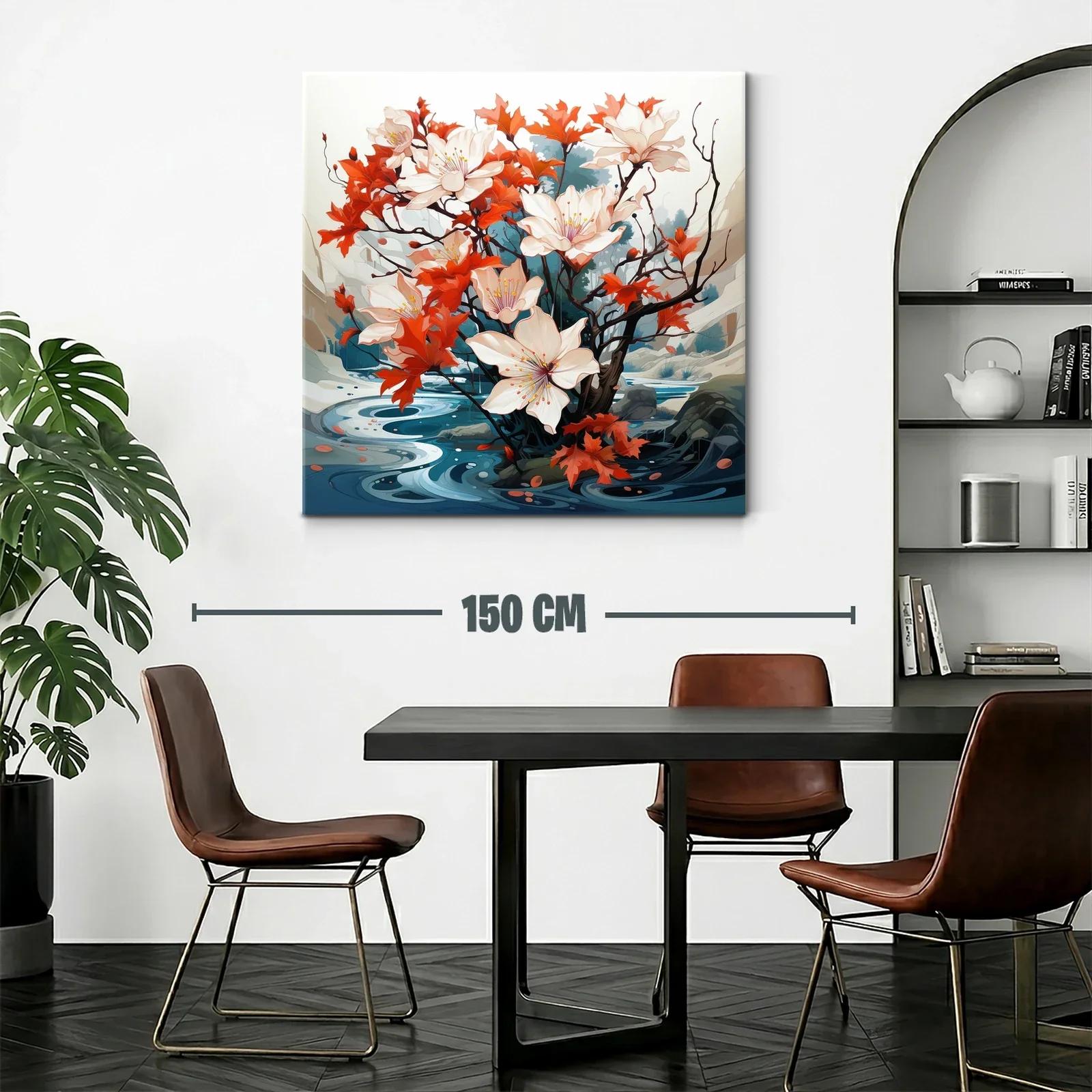 Flores blancas y hojas otoñales sobre fondo fluvial — miniatura 2