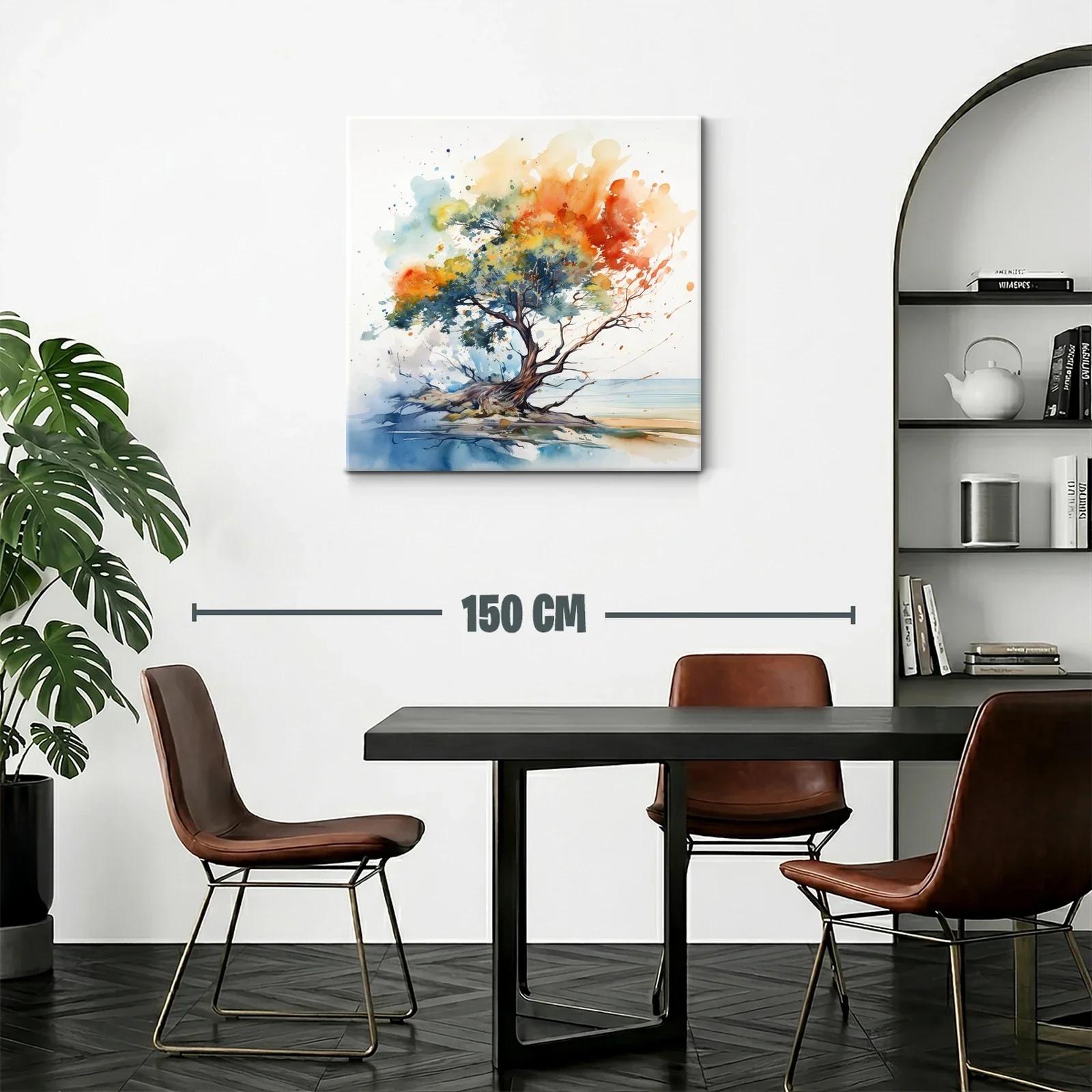 Árbol solitario con vibrantes tonos otoñales y azules suaves — miniatura 2