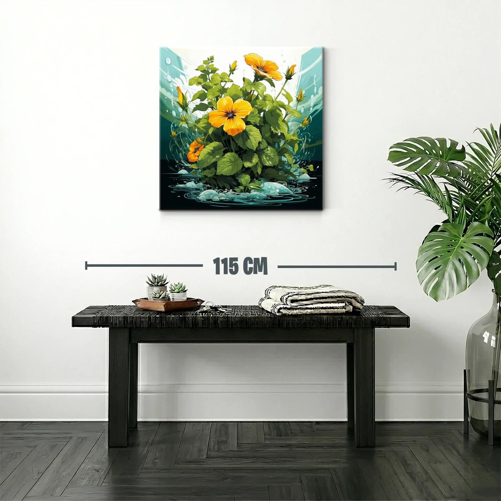 Cuadro vibrante con flores naranjas y hojas verdes — miniatura 2