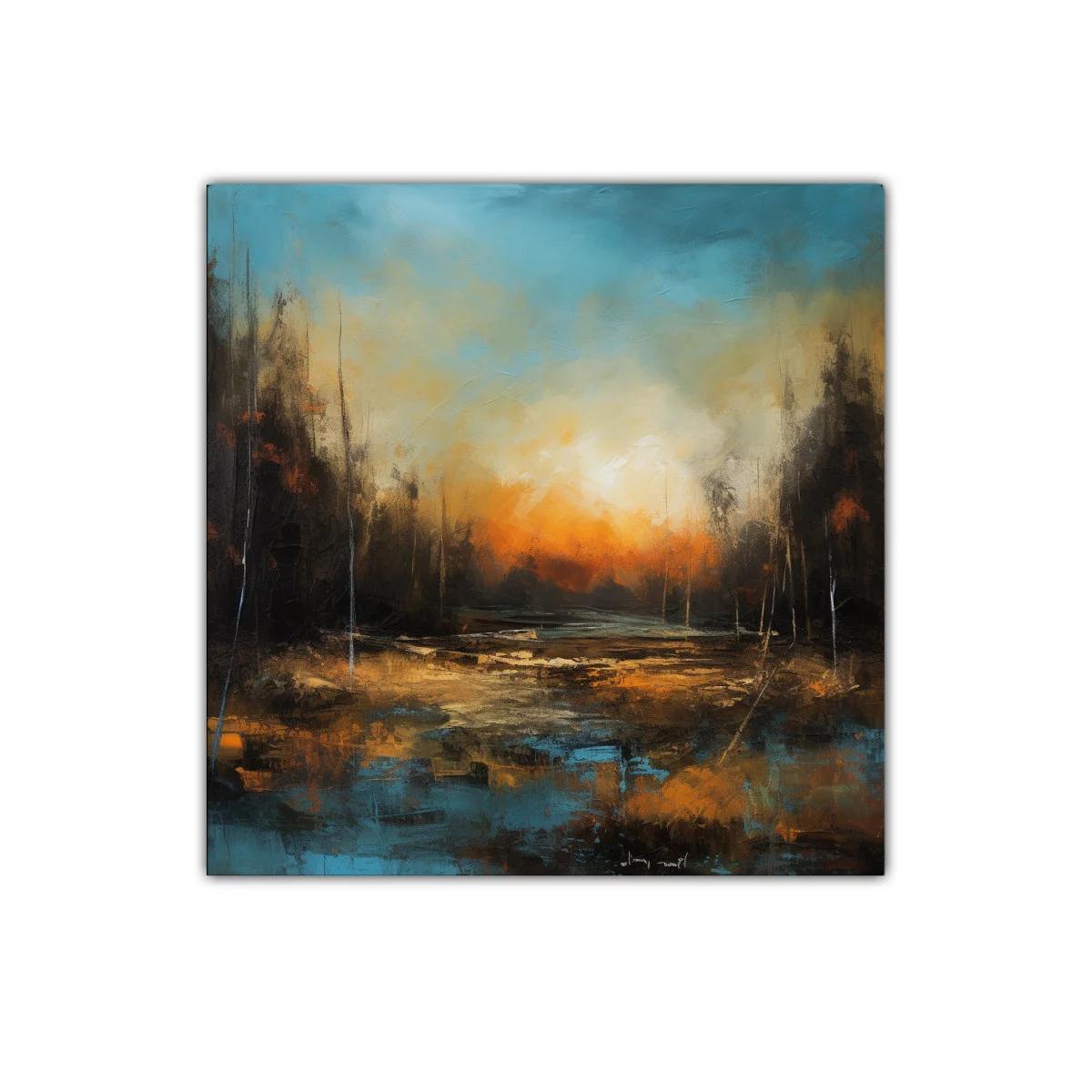 Paisaje abstracto con atardecer y tonos cálidos y fríos — imagen principal
