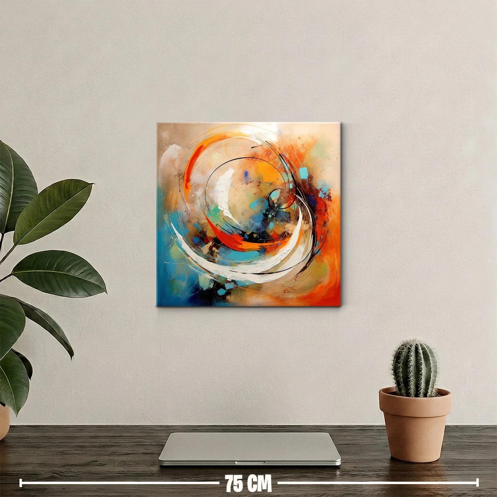 Cuadro abstracto con vibrantes tonos naranja y azul — miniatura 2