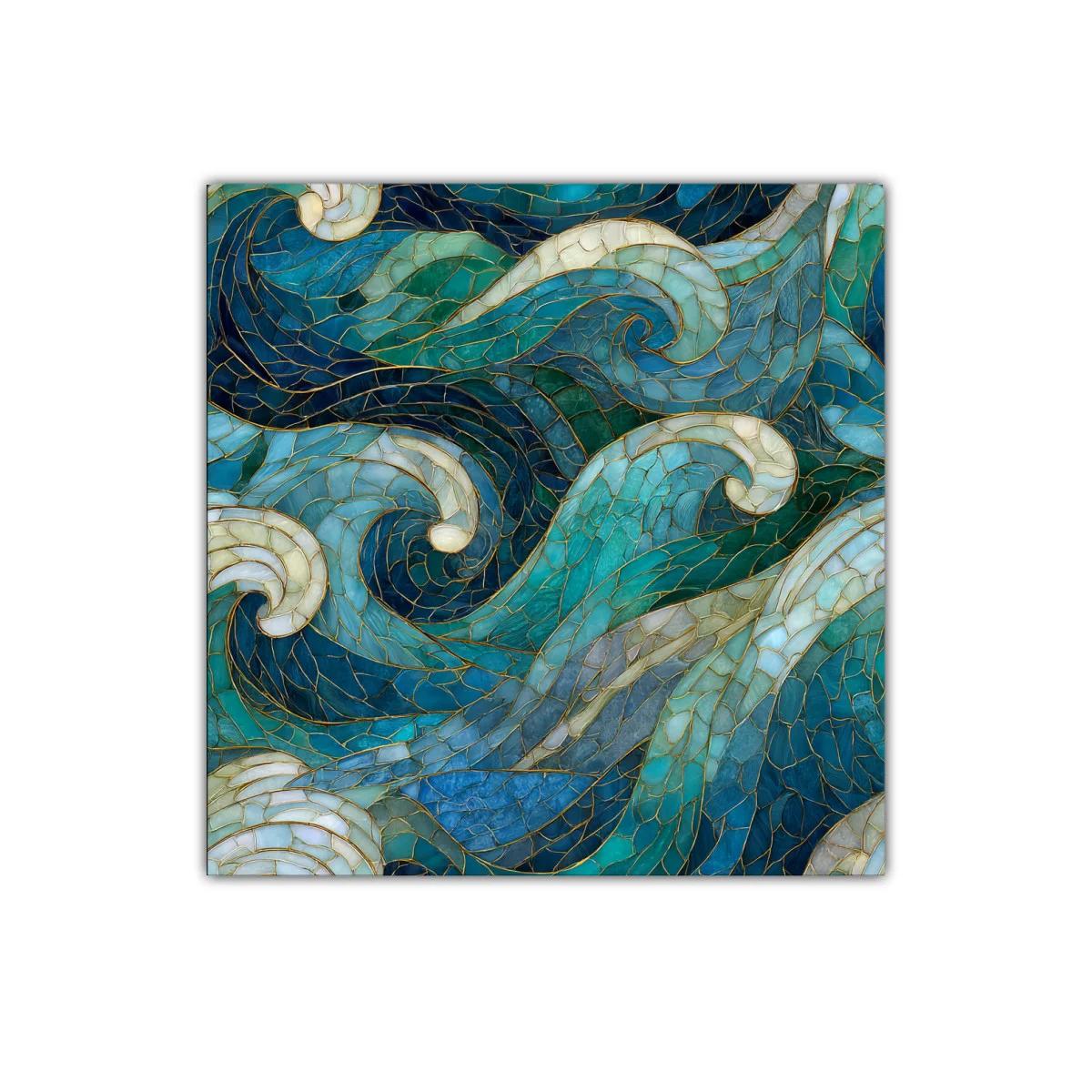 Cuadro decorativo con diseño de olas sobre tonos azules y verdes — imagen principal