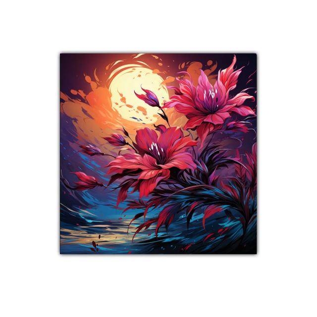 Flores vibrantes bajo la luz intensa de la luna llena