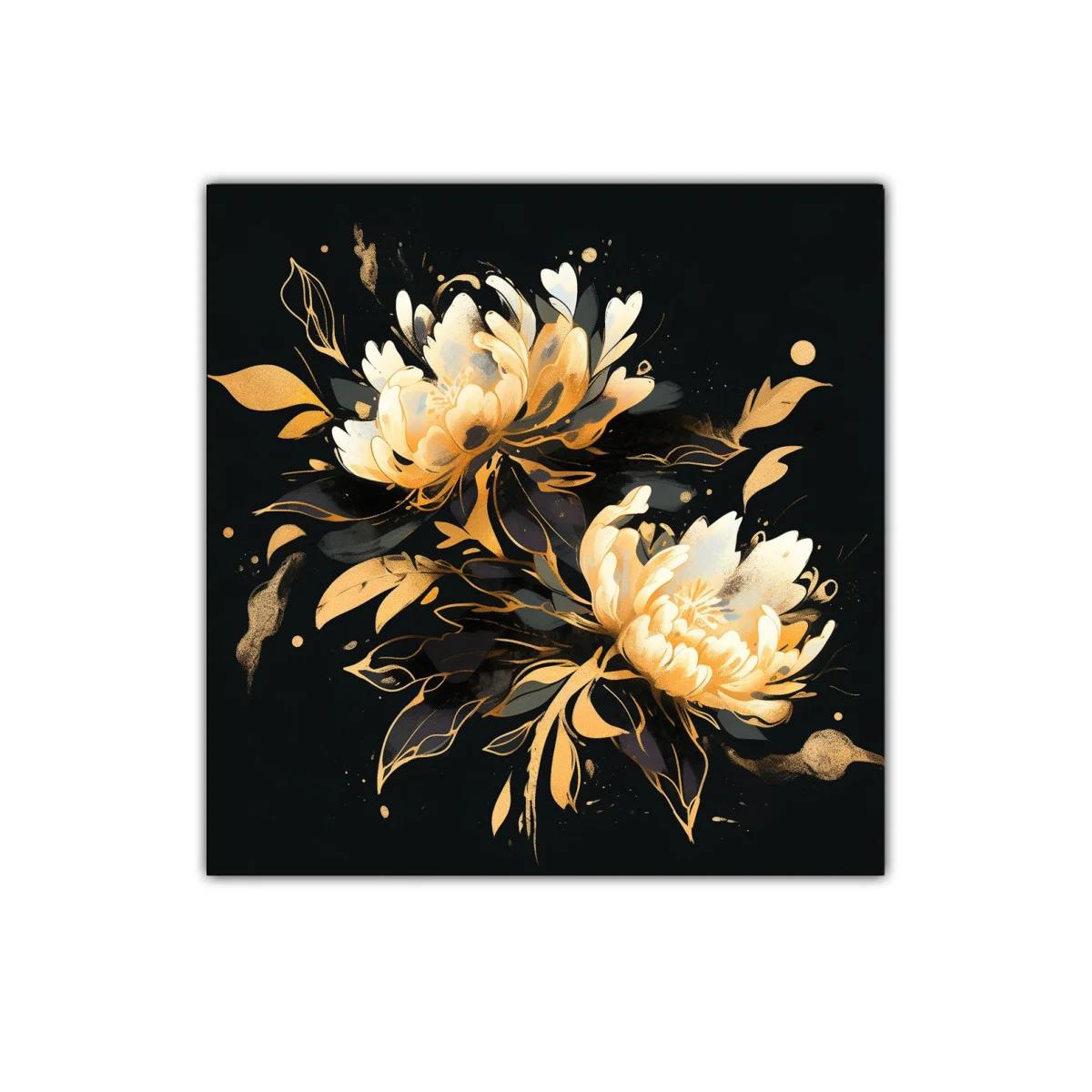 Flores doradas sobre fondo negro para interiores elegantes