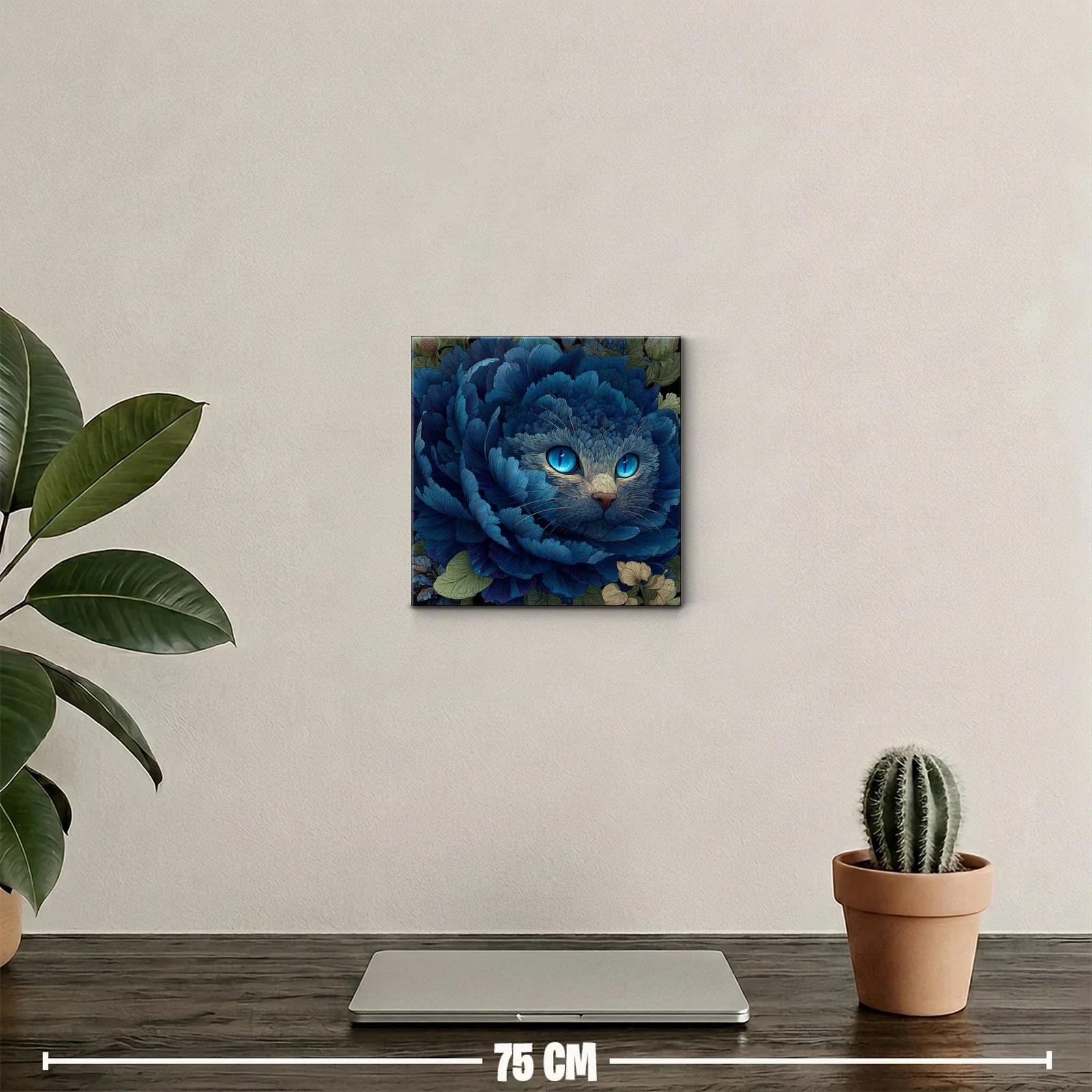 Gato entre pétalos azules con mirada hipnótica y detalle floral — miniatura 2