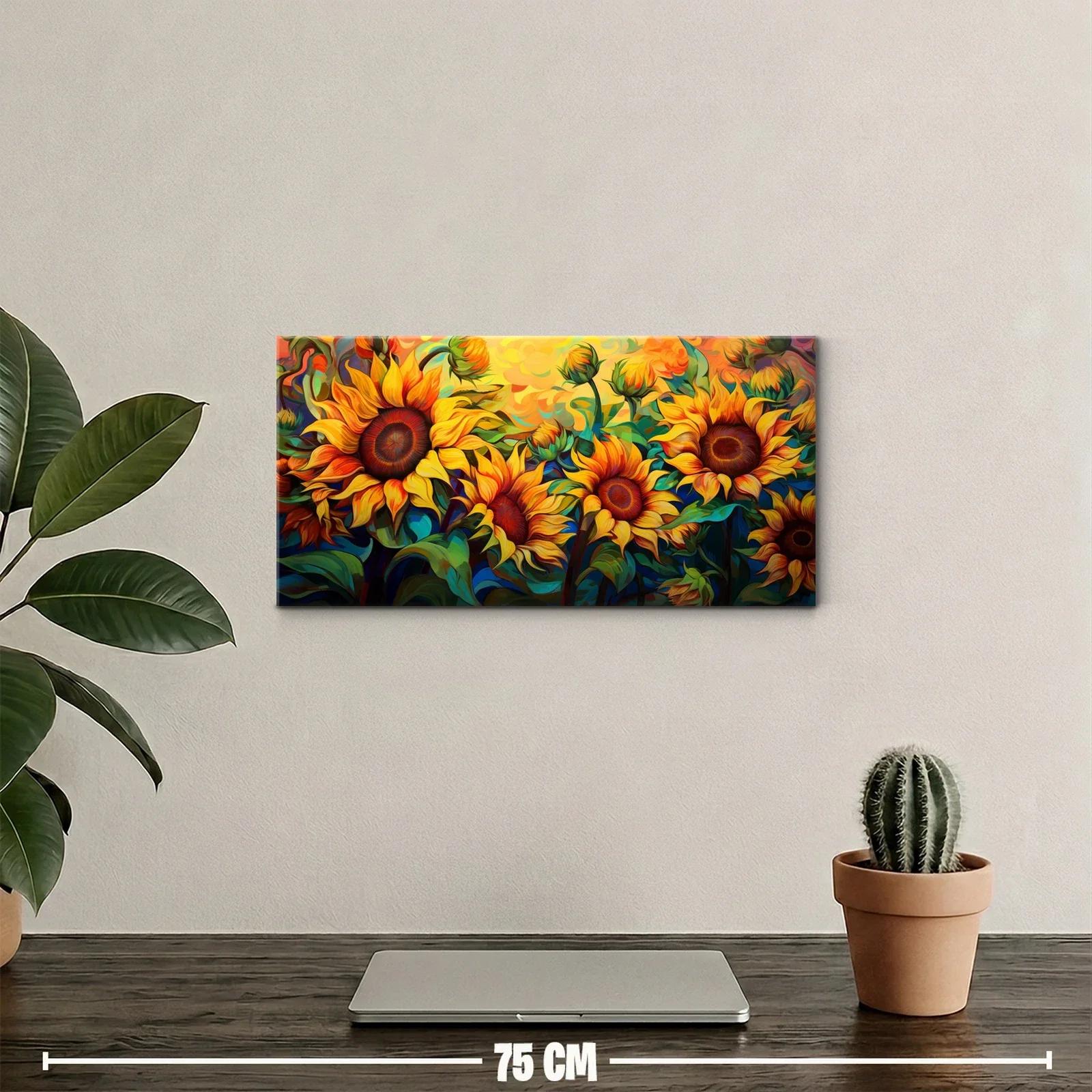 Cuadro girasoles superpuestos con fondo cálido — miniatura 2