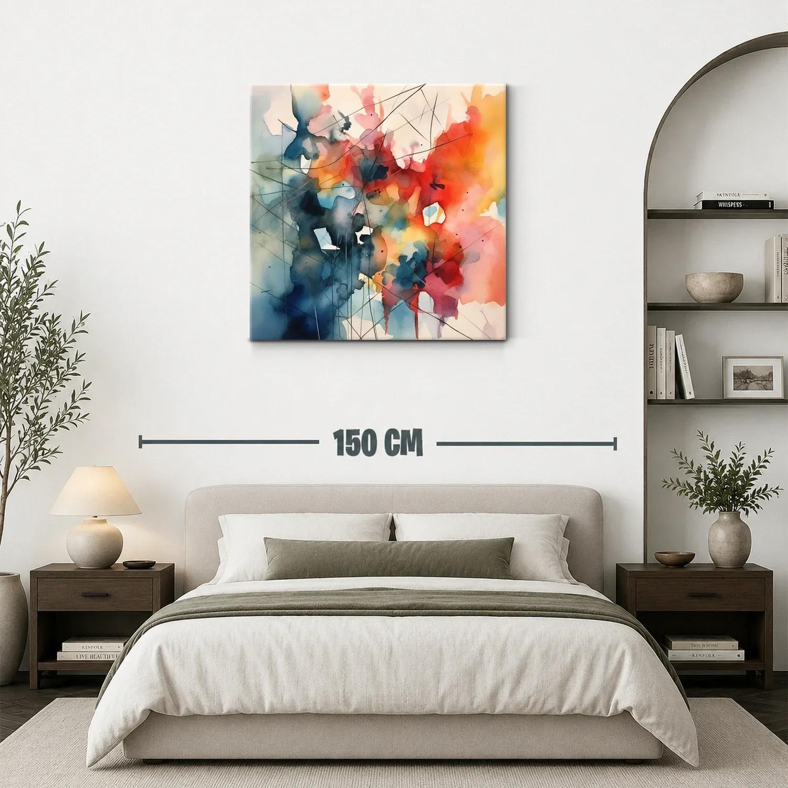 Cuadro abstracto vibrante con tonos cálidos y fríos combinados — miniatura 3