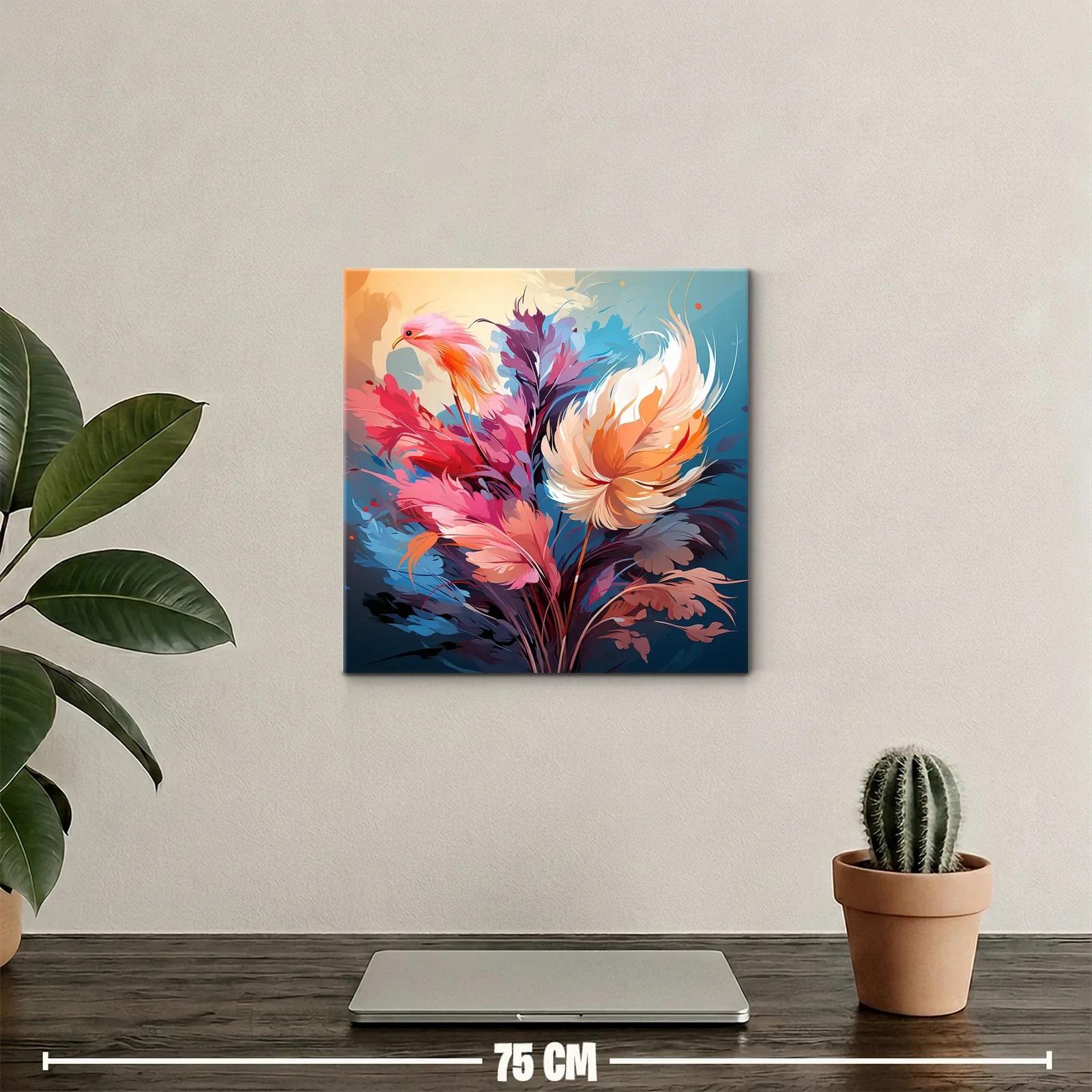 Cuadro floral vibrante con tonos cálidos y fríos — miniatura 2