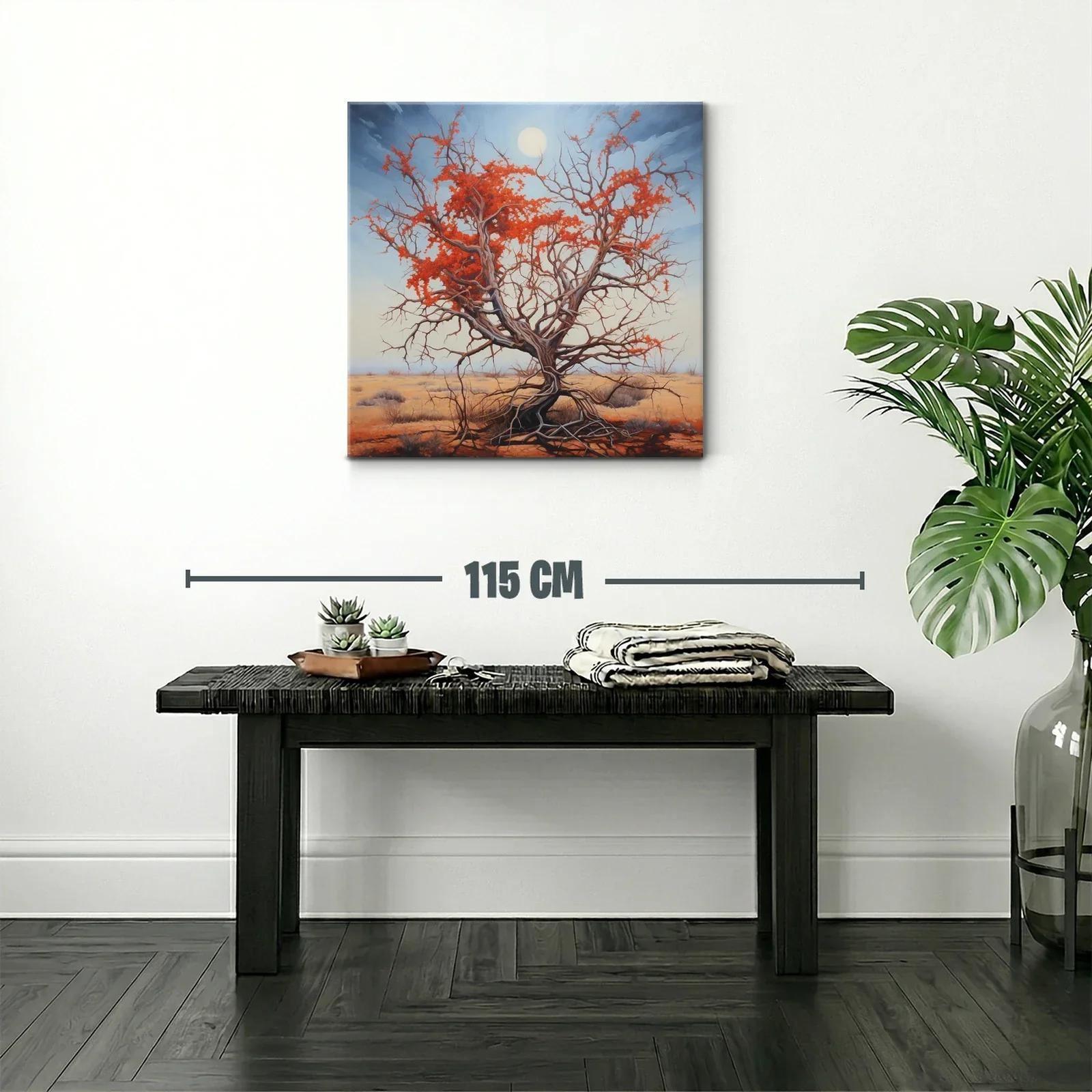 Árbol solitario con follaje rojo en paisaje desértico — miniatura 2