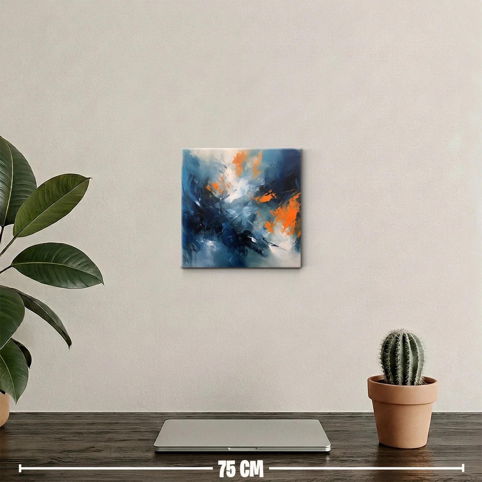 Cuadro abstracto con tonos azulados y naranjas vibrantes — miniatura 2