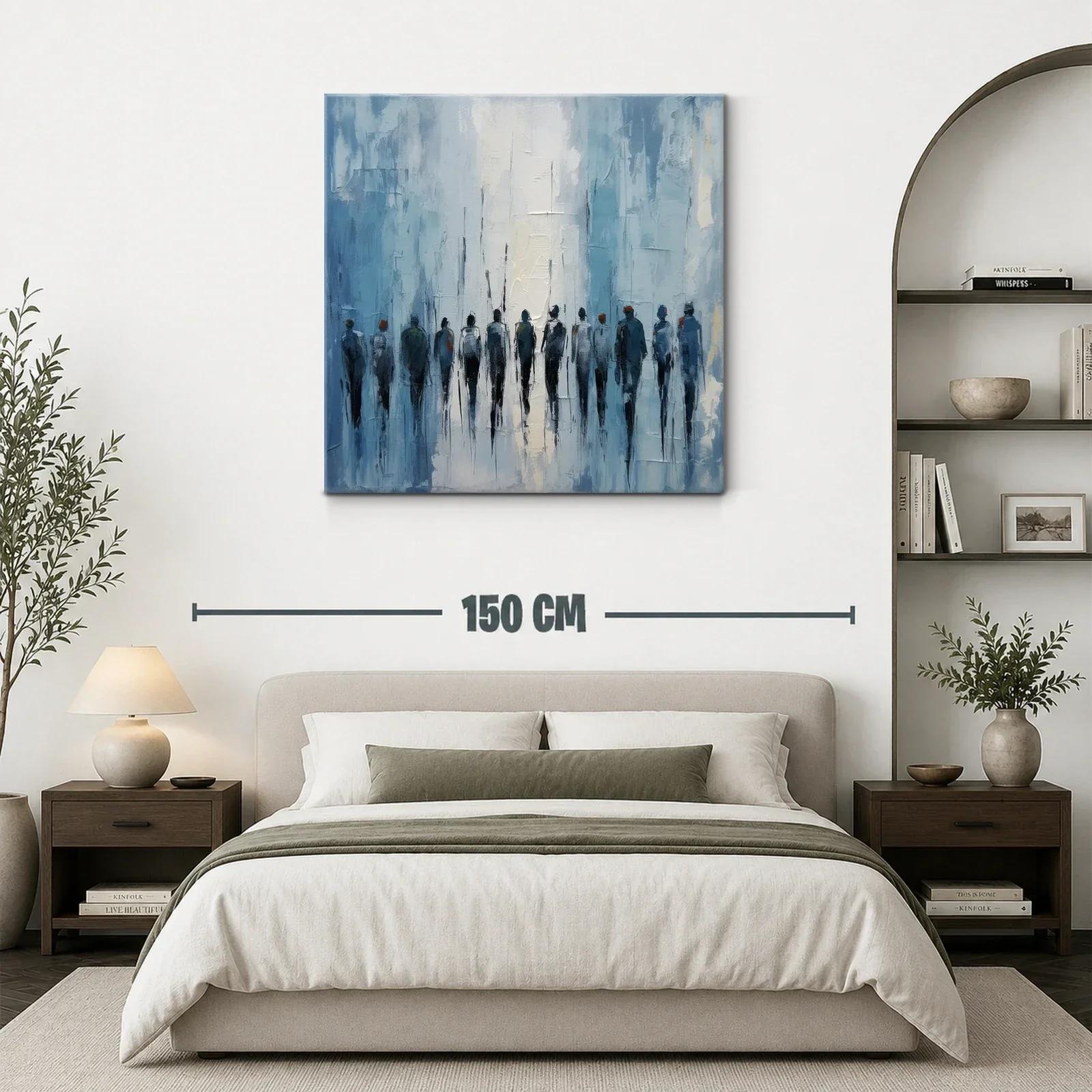 Cuadro abstracto con figuras humanas en tonos azules — miniatura 3