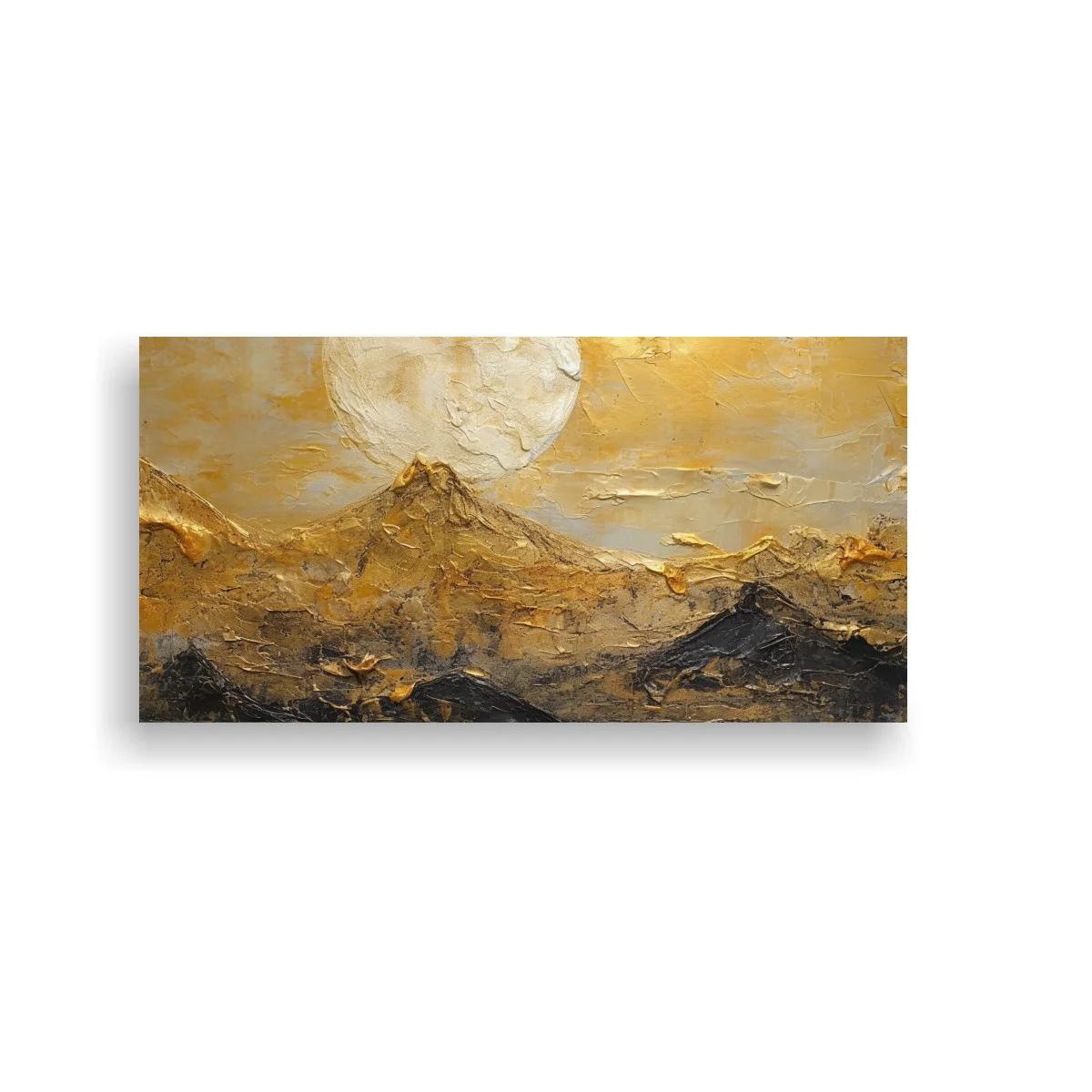 Cuadro paisaje de montañas con luna grande texturizada — imagen principal