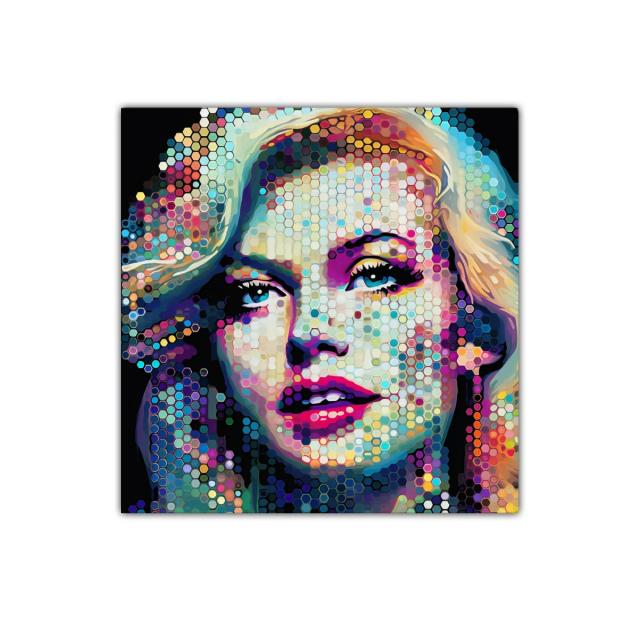 Retrato vibrante con textura hexagonal y colores intensos